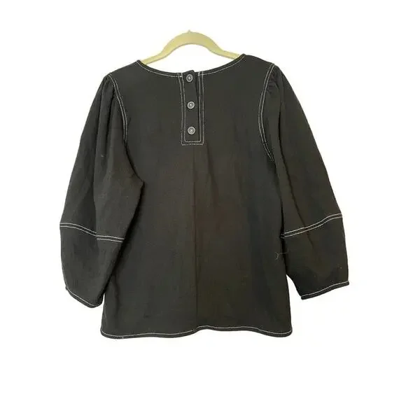 Anthropologie Current Air Delilah Structured Top Black White Top Stitch Size M - Picture 8 of 8